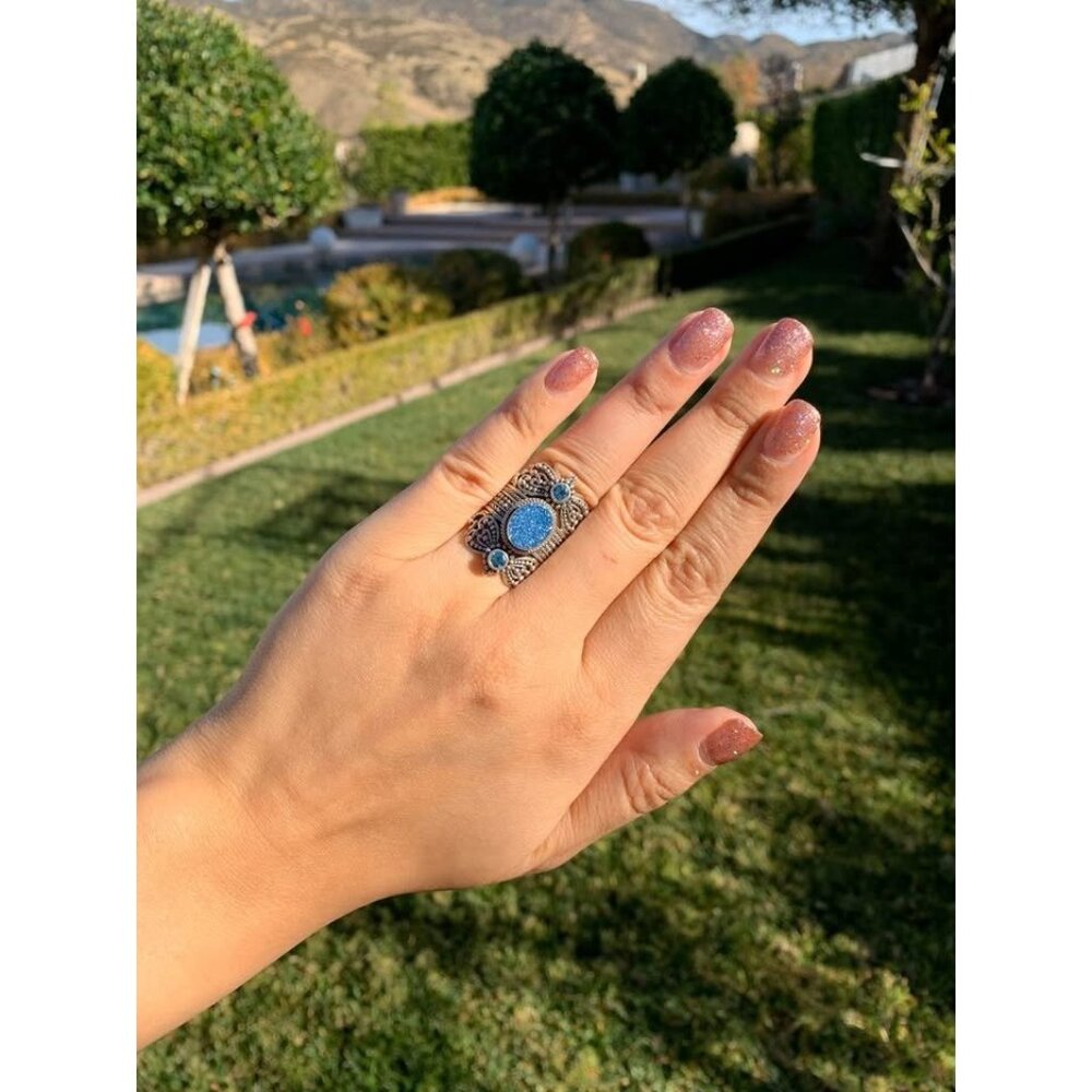 STUNNING!! Brand New Druzy & Aquamarine Sterling Silver Ring Size 7 - Picture 2 of 3